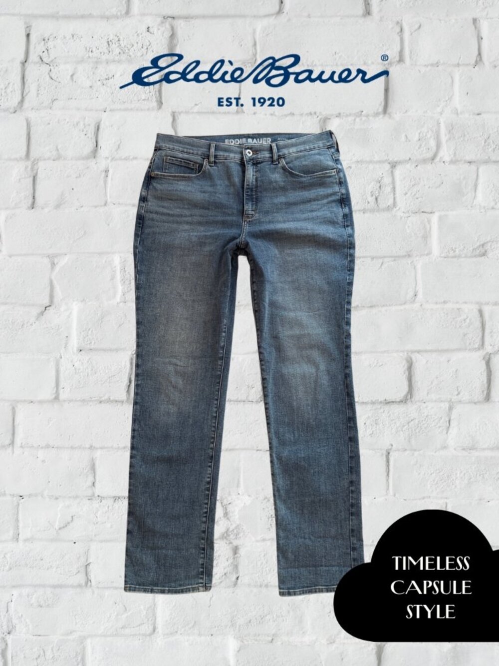 Eddie Bauer Revival High Rise Straight Leg Jeans - Grey Blue Wash - Size 12